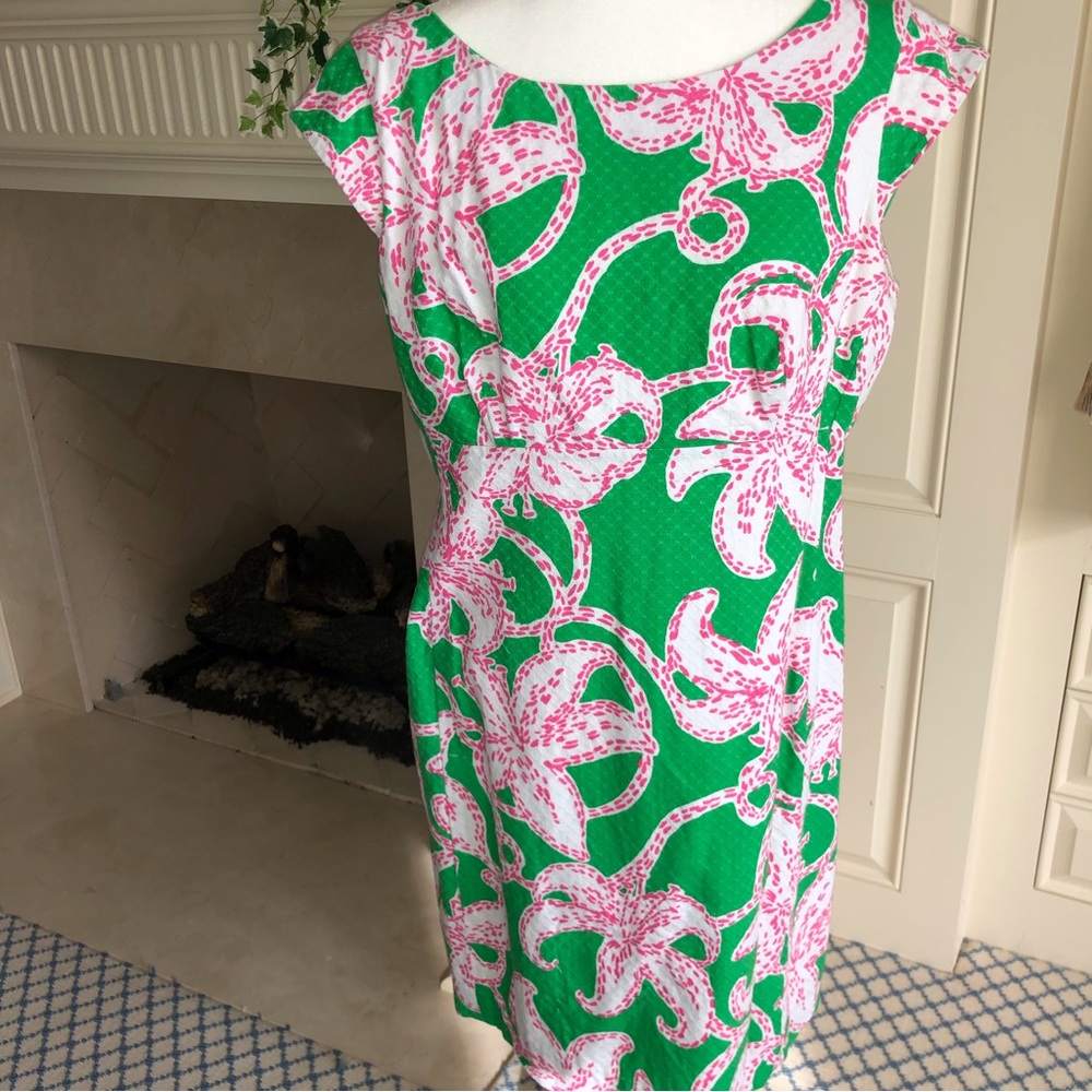 Lilly Pulitzer Green and Pink Dress in Jumbo Lilly Print Size 14